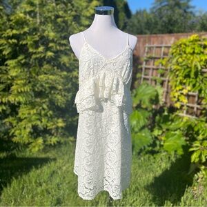 PERIDOT BOUTIQUE White Lace Dress Size Large‎ Mango Mini Boho Cocktail Wedding